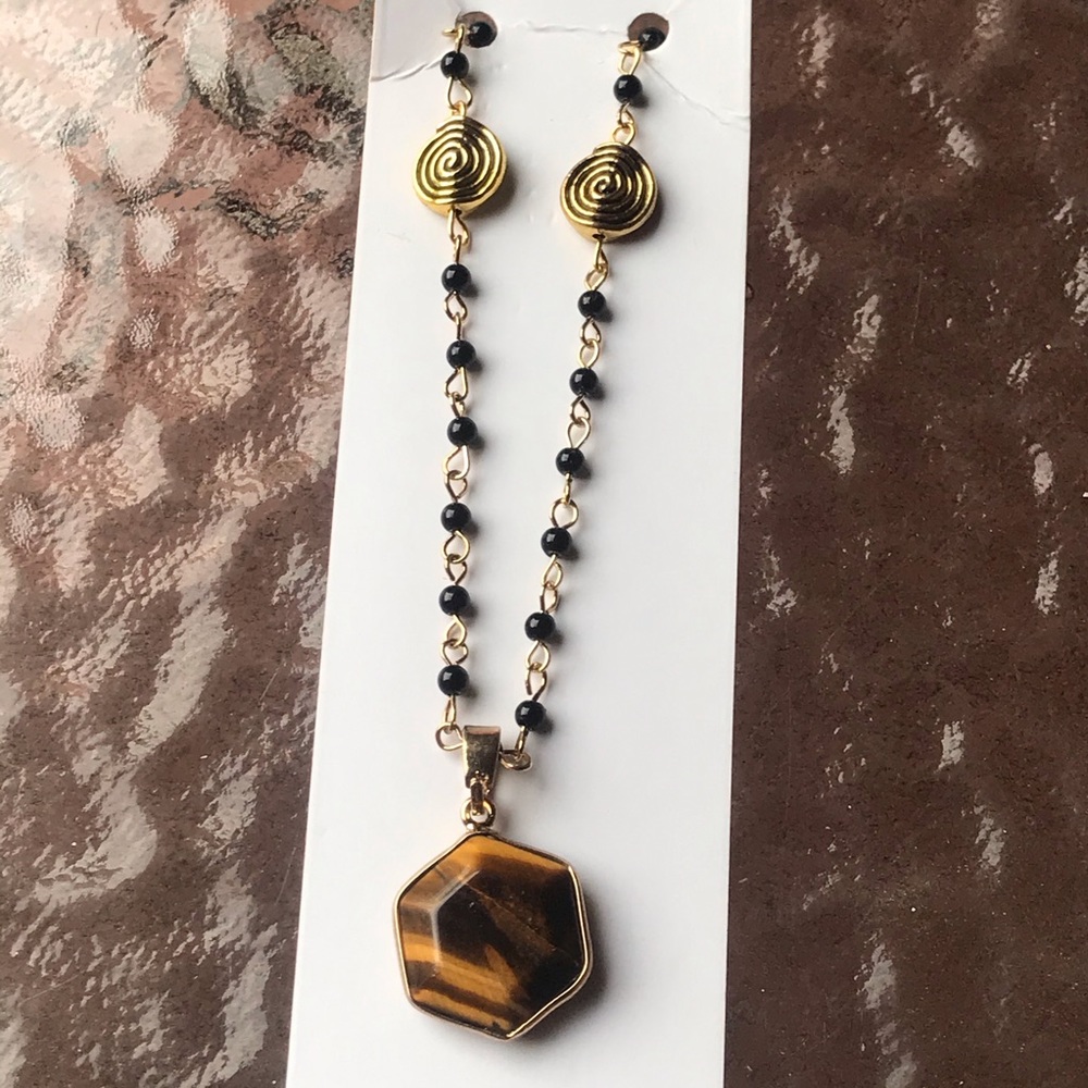 Tigers eye & onyx goldtone statement anklet